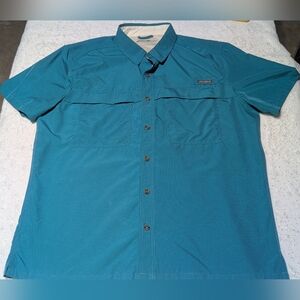 Eddie Bauer Men’s L Short Sleeve Outdoor Button Shirt Blue Green Utility